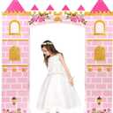 WERNNSAI Pink Princess Cardboard Castle Playhouse - 58.2" Large DIY Foldable Castle Backdrop Princess Birthday Party Decorations for Girls Photo Booth Baby Shower Decorations