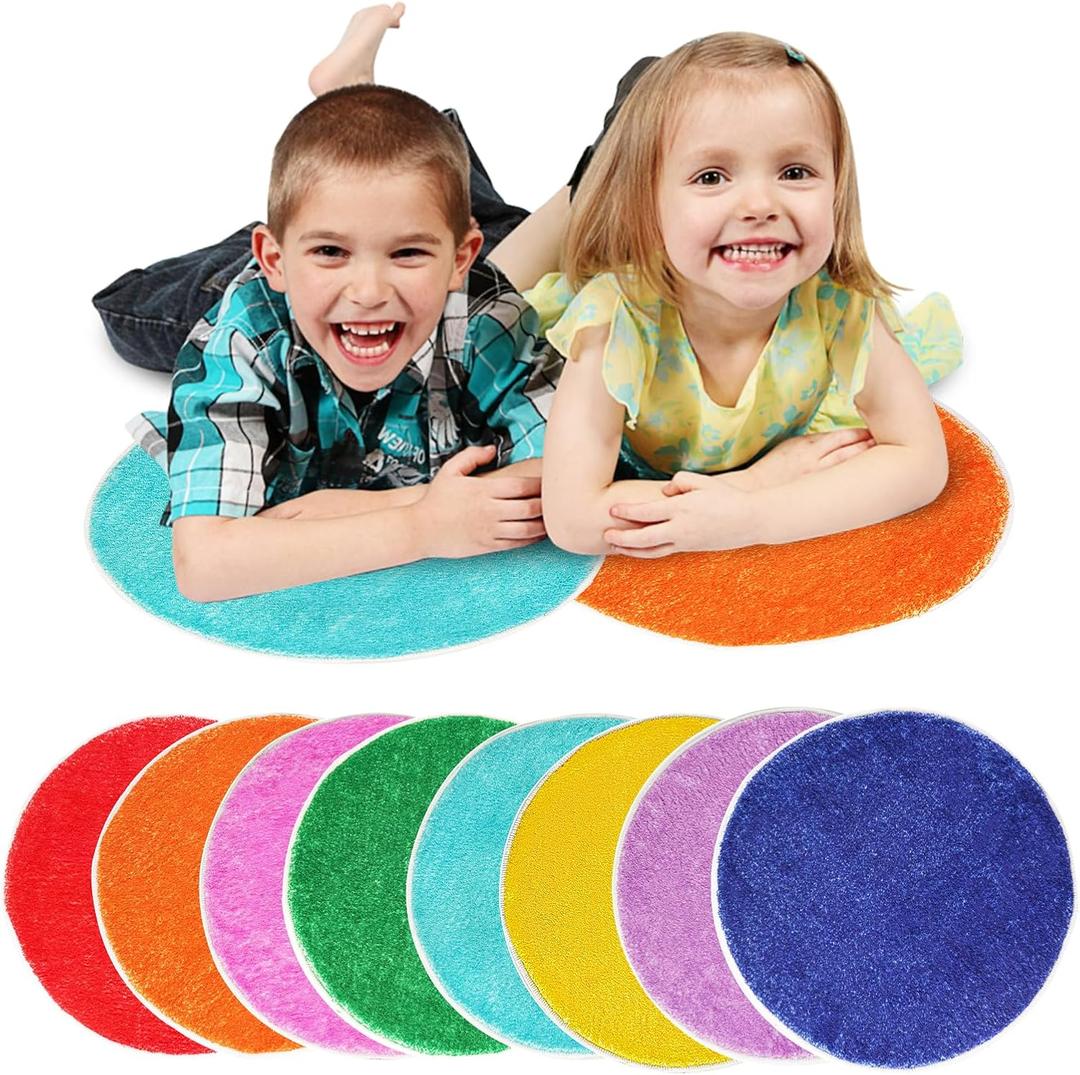 8 PCS Kids Carpet Circle Seats 16 Inch Classroom Circular Rugs Soft Non-Slip Round Floor Cushions for Kids Playroom Rug Daycare Floor Mats Sitting, 13.4 square feet