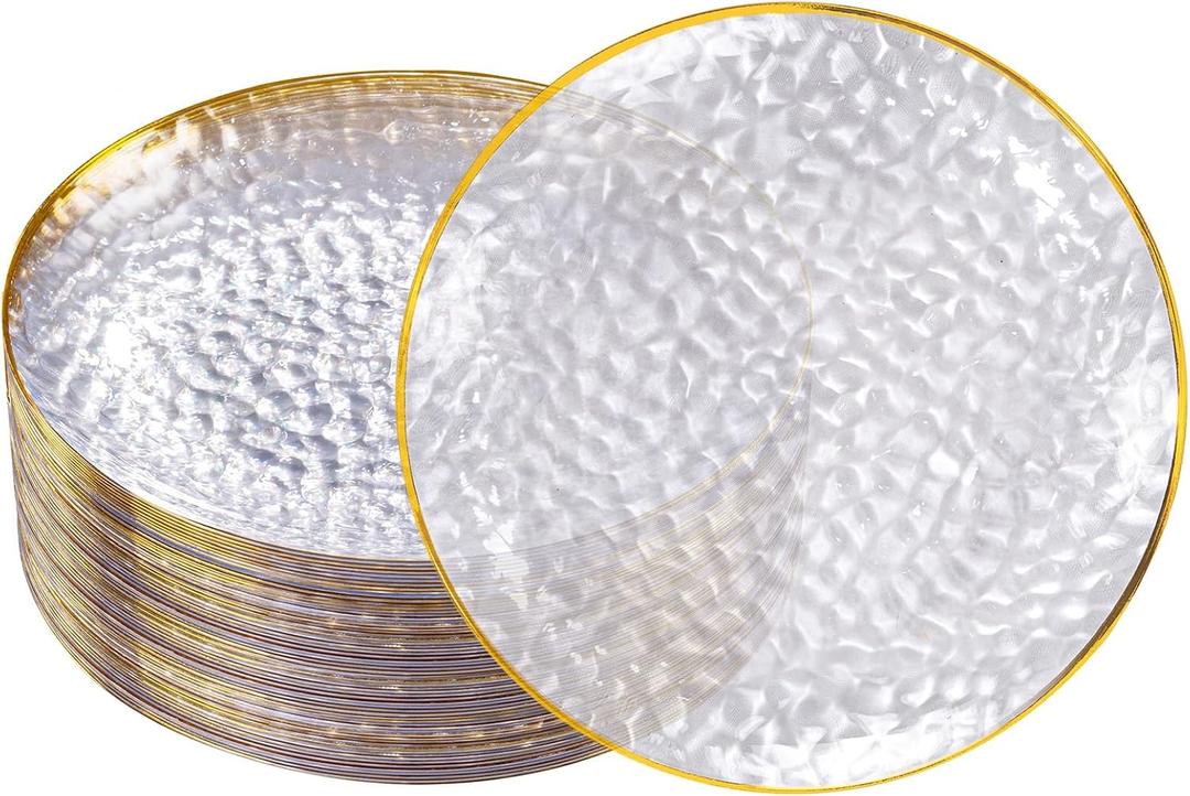 DaYammi 60PCS Clear Plastic Plates Plates Disposable Hammered Plate 7 Fancy Dessert Plate Small Cake Plate Appetizer Platos Hard Round Plastic Platos Disposable for Party & Wedding
