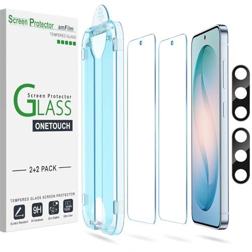 amFilm Auto-alignment OneTouch for Samsung Galaxy S26 6.3'' Screen Protector + Camera Lens Protector, Tempered Glass, 30 seconds Installation, Bubble Free, Case Friendly, Anti-Scratch [2+2 Pack]