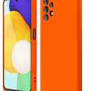 Oakxco for Samsung Galaxy A32 5G Phone Case Liquid Silicone, Fluorescent Bright Solid Color, Cute Thin Slim Soft Rubber TPU Plain Smooth Gel Matte Protective Cover for Women Girl, Burnt Neon Orange