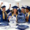 2026 Graduation Plates and Napkins, 9’’ Disposable Paper Plates 7’’ Dessert Plates with Blue Congrats GRAD Class of 2026 Party Supplies Tableware Set for Graduation Party Decorations Serve 50 Guests