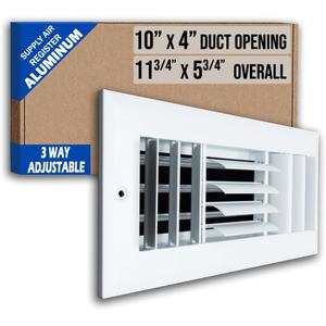 Fits 10x4 Duct Opening Aluminum 3-Way Adjustable Air Supply Grille by Handua | Curved Blade Register Vent Cover for Sidewall & Ceiling | White | Outer Size: 11.75" X 5.75"