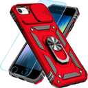 SunStory Compatible with iPhone SE 2022/2020/3rd/2rd / 6/7/8 Case with HD Screen Protector & Slide Camera Cover & Kickstand, [Military-Grade] Phone Case for iPhone SE 2020/2022/6/7/8 (Red)