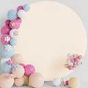 Putros 7.2FT Round Backdrop Cover with Buckles Beige Polyester Fitted Circle Balloon Arch Cover for Wedding Birthday Party Decoration
