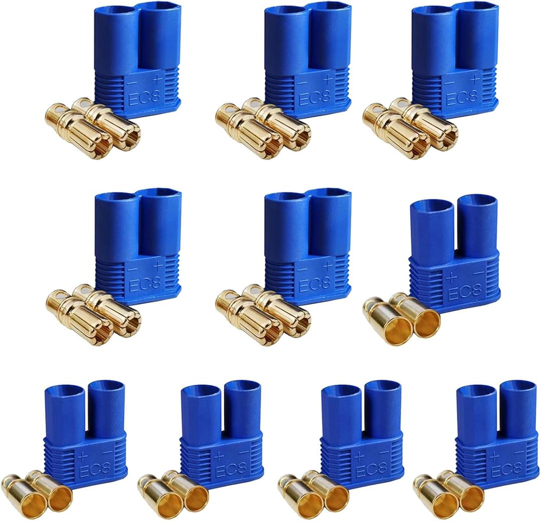 5 Sets EC8 Battery Connector Gold-Plated 8.0mm Banana Plug Bullet Male Female Connector for RC ESC LIPO Battery Device Electric Motor