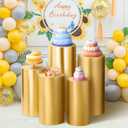 SaitiMade Set of 3 - Gold Cylinder Pedestal Stand Covers, Flexible Cylinder Stand Covers for Party, Wedding or Birthday Event Decor - Only Contains Cylinder Covers