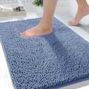 Yimobra Washable Bathroom Rugs, Super Soft & Absorbent Chenille Bath Mat for Floor & Carpet, Quick Dry Non Slip Bath Mat for Tub Shower, 24" x 17",Denim Blue