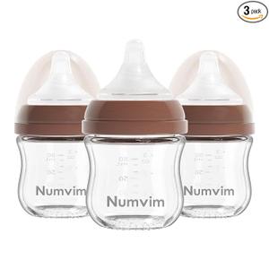 Natural Glass Baby Bottles Gentle & Extra Slow Flow, Newborn Breastfeeding Bottle with Anti Colic Nipple for 0 Months Babies, 3 Packs (Brown (3 Ounce), 1 Count (Pack of 3)