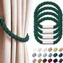 NICEEC 4 Pack Strong Magnetic Curtain Tiebacks Modern Simple Style Drape Tie Backs Convenient Decorative Weave Rope Curtain Holdbacks for Thin or Thick Home & Office Window Draperies (Green)