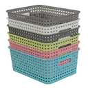 Rinboat Mixed Color Rectangle Storage Baskets, Plastic Weave Shelf Baskets, 6 Packs