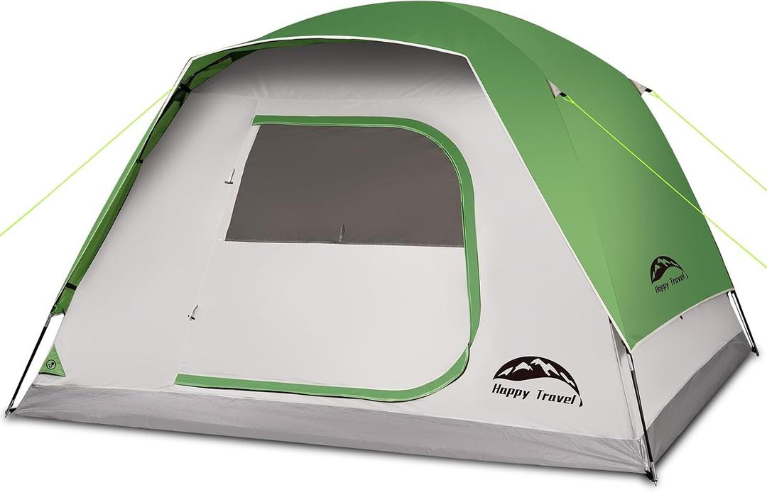 Happy Travel Camping Tent, 6 Person Dome Tents for Camping with Rainfly, Waterproof Clip Easy Setup Portable Family Tent with Mesh Windows, 20% More Headroom Backpacking Tents for Camping & Hiking, Green, 6 Person