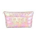 Hiroyuki Iridescent Makeup Bag, 14 inches Cosmetic Bag, Large Capacity Travel Pouch (Face, pink)