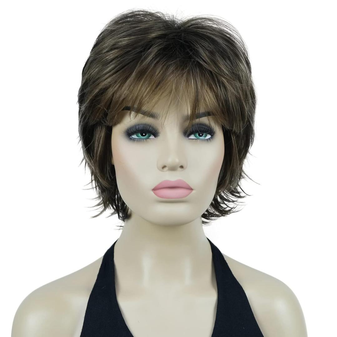 Lydell Short Layered Shaggy Wavy Full Synthetic Wigs (RM73 Brown mix)