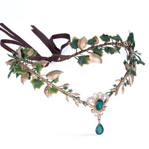 MOSTORY Woodland Elf Flowr Crown - Handmade Fairy Headpiece Forest Floral Headband Elven Circlet with Crystal for Women s Renaissance Party Cosplay Masquerade Photo Shoot