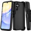 Qinmay Phone Case for Samsung Galaxy A15 5G Case with HD Screen Protector, Heavy Duty Shockproof & Dropproof 3-Layer Cover Phone Case for Galaxy A15,BeltClip_Black