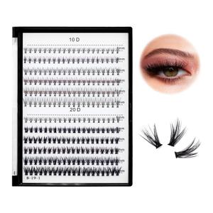 Bodermincer Lash Extension 240pcs C Curl 10D/20D Cluster 8/9/10/11/12mm,10/11/12/13/14mm,12/13/14/15/16mm Mixed Individual Cluster Lashes (10D+20D 8/9/10/11/12mm and Under Eyelashes)