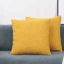 TangDepot Pack of 2 Luxury Faux Shearling Fluffy Throw Pillow Covers, Square Pillow Covers, Indoor/Outdoor Pillowcases - (14"x14" 2 Pieces, A19 Yellow)