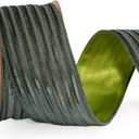 LaRibbons Fall Ribbon Wired 2 1/2" x 10 Yards, Striped Velvet Green Ribbon for Autumn Wreath Thanksgiving Christmas Farm Gift Wrapping Home Decor