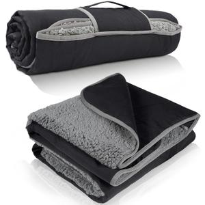 Tirrinia Waterproof Outdoor Blanket with Sherpa Lining, Windproof Triple Layers Warm Comfy Foldable for Camping Stadium, Beach, Picnic, Grass, Concerts, Car, Dog, 51''X 59'' & 59''X 80'' (Black/Grey)