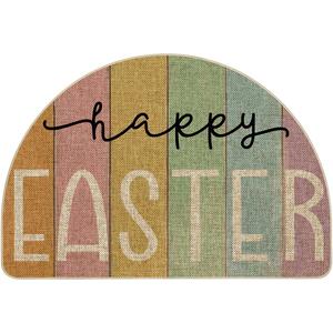 Artoid Mode Stripes Happy Easter Semicircular Doormat, Spring Home Decor Low-Profile Switch Rug Door Mat Floor Mat for Indoor Outdoor 24x35 Inch (Beige)