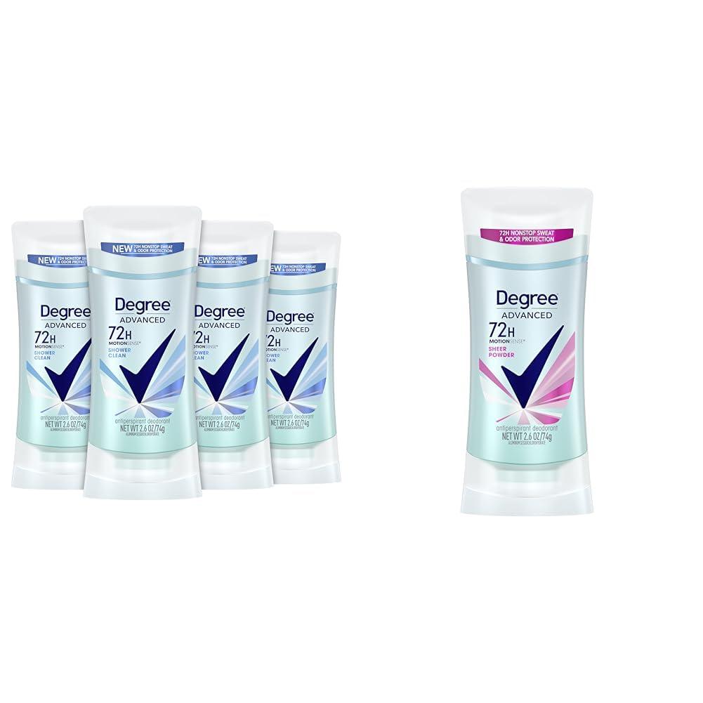 Degree Advanced Antiperspirant Deodorant 1 count 72-Hour Sweat & Odor Protection Shower Clean & Advanced Antiperspirant Deodorant Sheer Powder 72-Hour Sweat