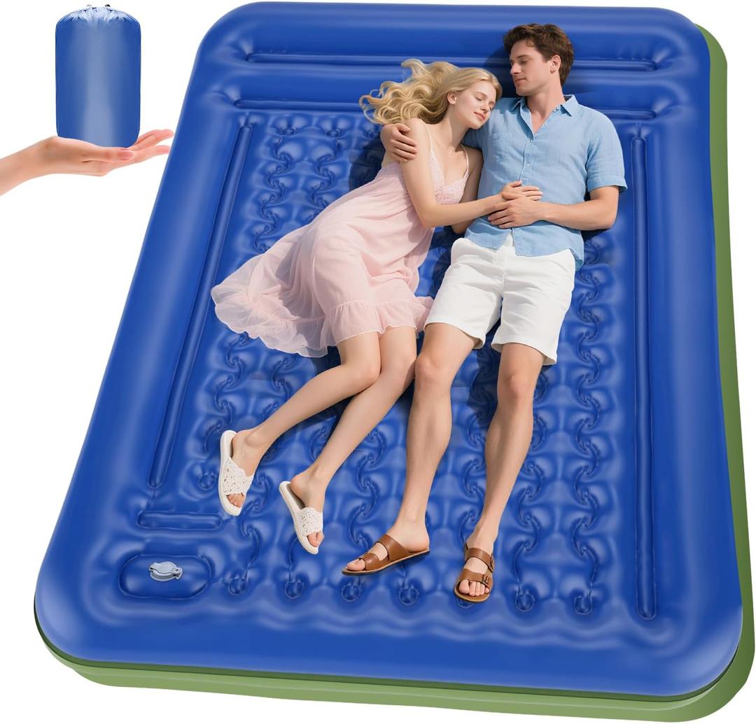 Double Sleeping Pad for Camping, Extra Thick 5 Inch Self-Inflating 2 Person Camping Mattress,with Built-In Foot Pump, Insulated Inflatable Trampoline Mat for Backpacking, Hiking, Tents & Winter