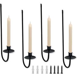 Wall Candle Holder Set of 4, Modern Candle Sconces Wall Mount Metal Holders Hanging Candle Pillar Holder for Living Room, Wedding, Farmhouse, Fireplace, Matte Black