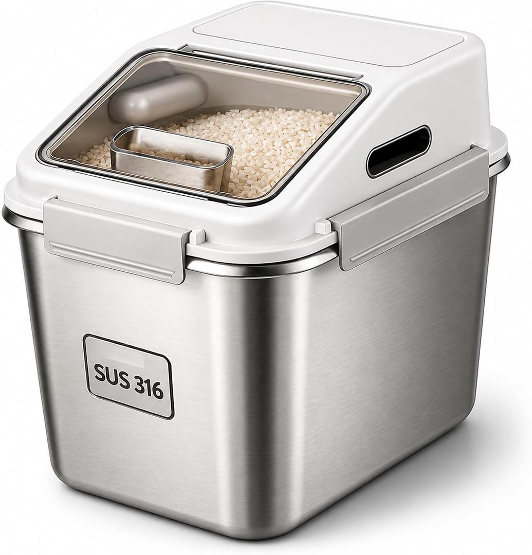 316 Stainless Steel Rice Container, 20 lb/11L airtight rice storage