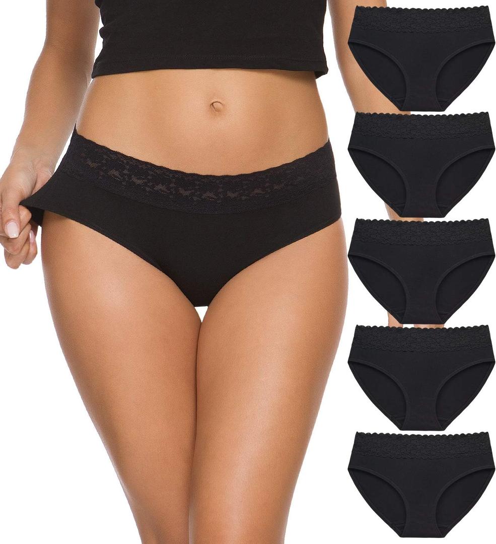Hipster Panties for Women Underwear Lace Bikini Hip-huggers Panties 5 Pack(218S-Black) (Medium)