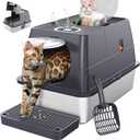 Stainless Steel Litter Box with Lid, 135 Flip-Top Extra Large Cat Litter Pan, Enclosed Metal Litter Box with Litter Scoop & Filter Pedal, Odor Free, Front & Top Dual Entry (Dark Gray)