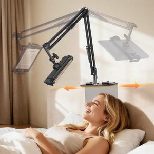 Phone Holder for Bed & Kindle Holder for Bed, Overhead Cell Phone Mount, Adjustable 360 Rotatable Metal Tablet Stand Holder for iPad Pro Air Mini, iPhone17/16, Kindle Other 5-12.9 Inch Devices