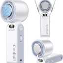 Handheld Portable Fan with Ice Cooler: 100-Speed 5500mAh Rechargeable Handheld Fan, 12H Time Hand Cooling Personal Fans with 20000 RPM Air Turbo Tech for Travel Outdoor (White)