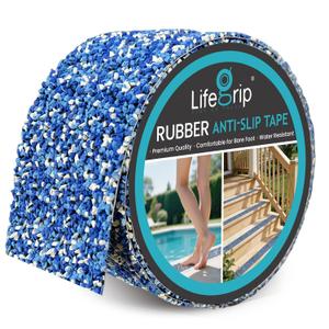 LifeGrip Rubber Anti Slip Tape, Waterproof Grip Tape for Pool, 4 Inch x 15 Foot Non Slip Safety Tape for Stairs, Outdoor, Shower, Wooden Stairs, Textured Comfortable for Bare Foot, Blue