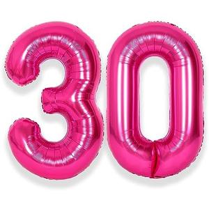 SUWEN 40 Inch Large Hot Pink 30 Balloon Numbers Big Foil Helium Number Balloons 0-9 Jumbo Happy 30th Mylar Birthday Party Decorations for Women Anniversary Party Supplies