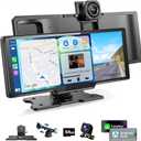 10.26" HD Wireless Car Stereo for Carplay & Android Auto, Portable Touch Screen for Car, 4K Dash Cam, 1080P Backup Camera, Bluetooth, AUX/FM, Googel, Siri, Mirror Link, GPS Navigation