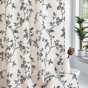 MitoVilla Black Boho Shower Curtain Set, Cotton Floral Cottagecore Spring Shower Curtains for Bathroom, Modern Farmhouse Country Plant Leaves Bathroom Dcor, 72" W x 72" L