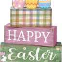 Lineshading 4 Pcs Easter Table Decoration Wooden Pastel Eggs - No Assembly Required Reusable Happy Easter Tiered Tray Decor, Perfect for Home Kitchen Party Farmhouse Centerpieces & Holy Week Gift