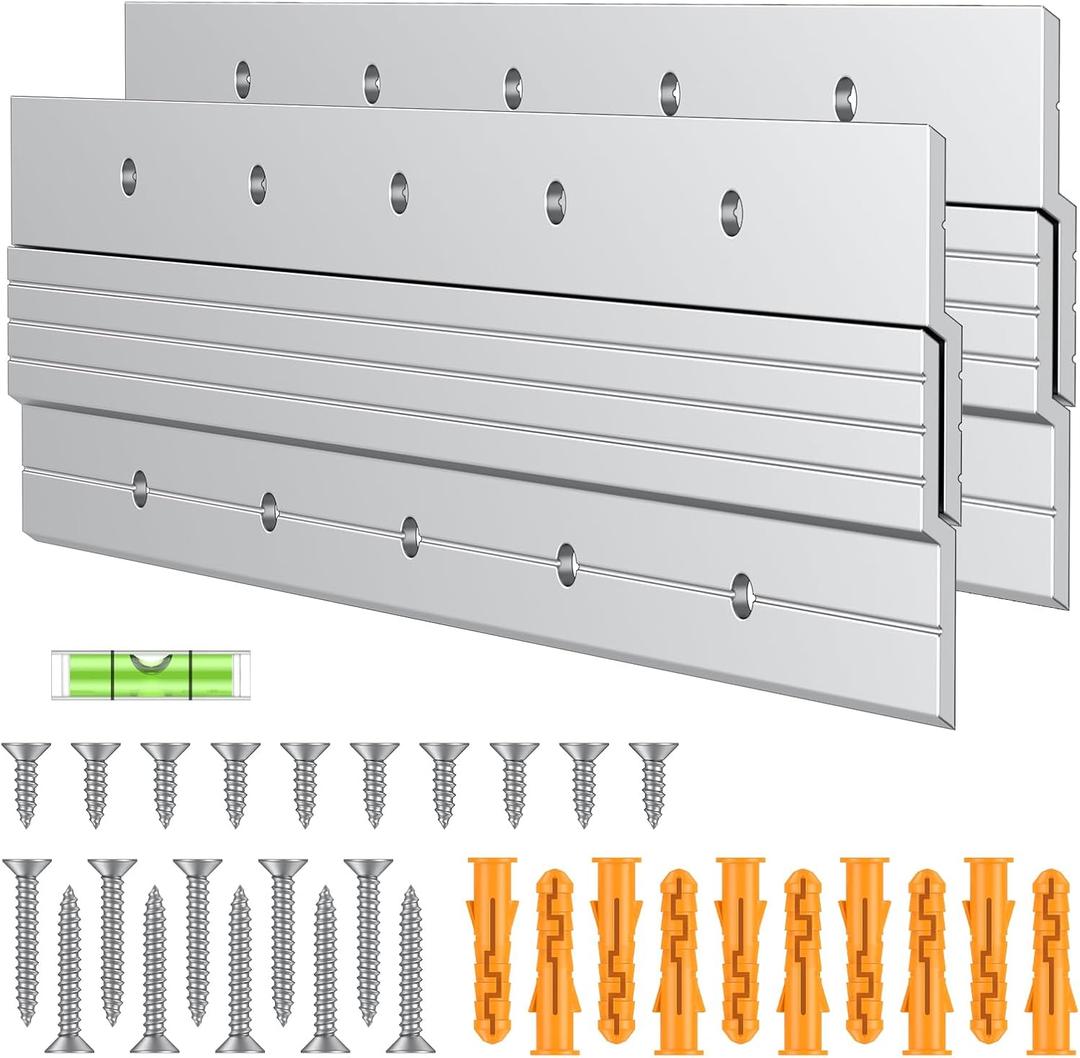 Uniclife 2 Pairs 12 Inch French Cleat Hanger 80 lbs Load Heavy Duty French Cleat Picture Hanger Aluminum Alloy Mirror Hanging Hardware Wall Mounting Bracket Interlocking Z Bar Clip with Bubble Level