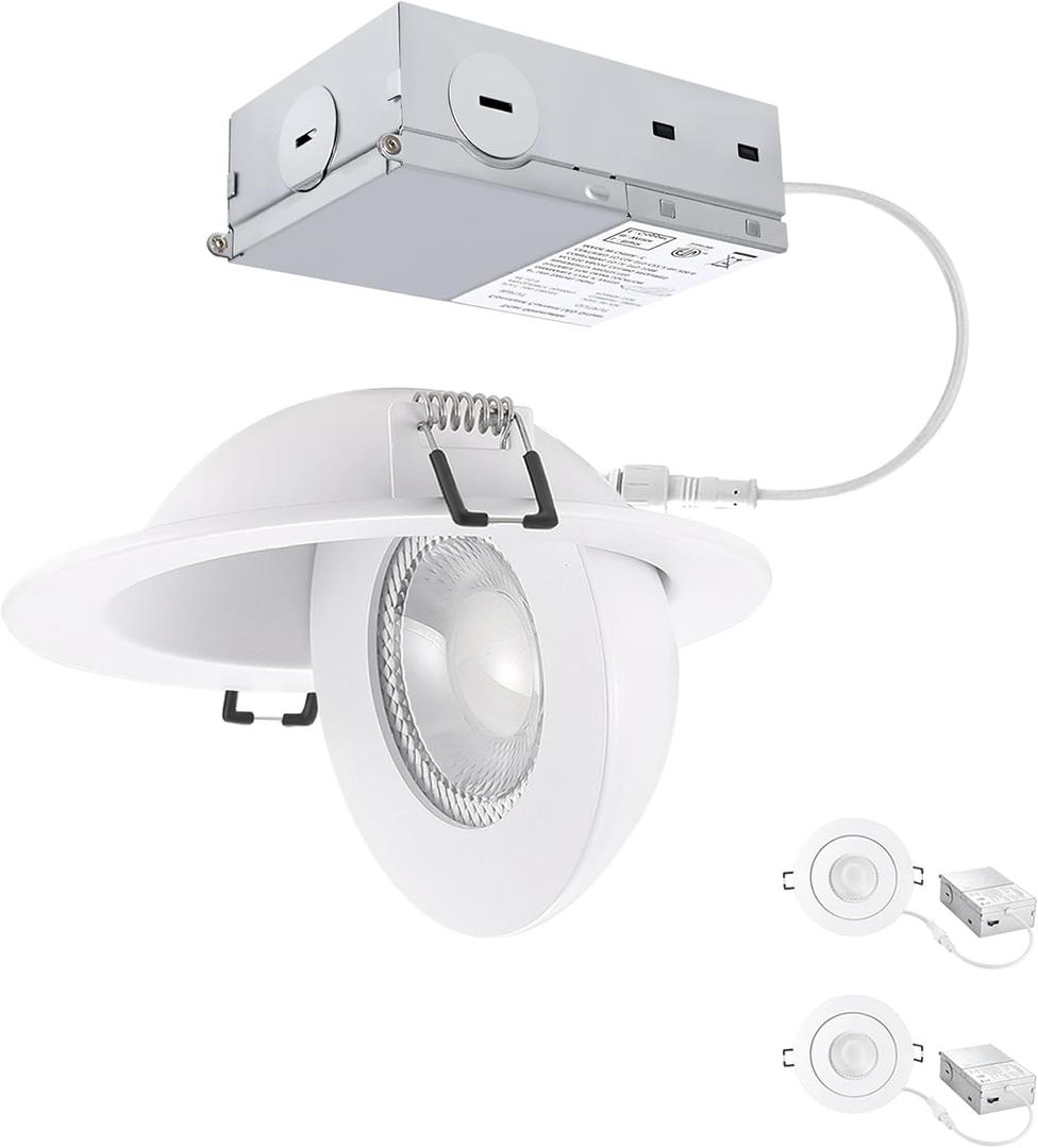 POPANU Recessed Lighting 4 inch Gimbal 9W 5CCT Swivel Ceiling Eyeball Spotlight 4inch Dimmable Recessed Lights, Soffit Indoor Directional Lighting, 90 Tilt and 360 Rotation White 2 Pack