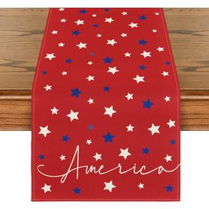 Artoid Mode Red Stars America Patriotic Memorial Day 4th of July Table Runner, Independence Day Holiday Kitchen Dining Table Decor for Home Party Decoration 13 x 72 Inch
