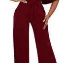 BessCops Womens Loose Short Sleeve Belted Wide Leg Pant Romper Jumpsuit Casual Business One Piece Outfits (Large, 8wine Red)
