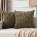 Kevin Textile Pack of 2 Corduroy Decorative Throw Pillow Covers 20x20 Inch Soft Boho Striped Pillow Covers Modern Farmhouse Home Decor for Sofa Living Room Couch Bed Olive Green