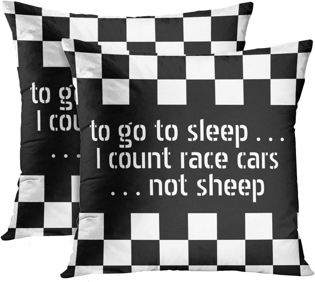 Emvency Set of 2 Throw Pillow Cover Car Cool Black White Formula Checkered Pattern Motorsport Decorative Pillow Case Home Decor Square 18 x 18 inch Pillowcase (Multi 19)