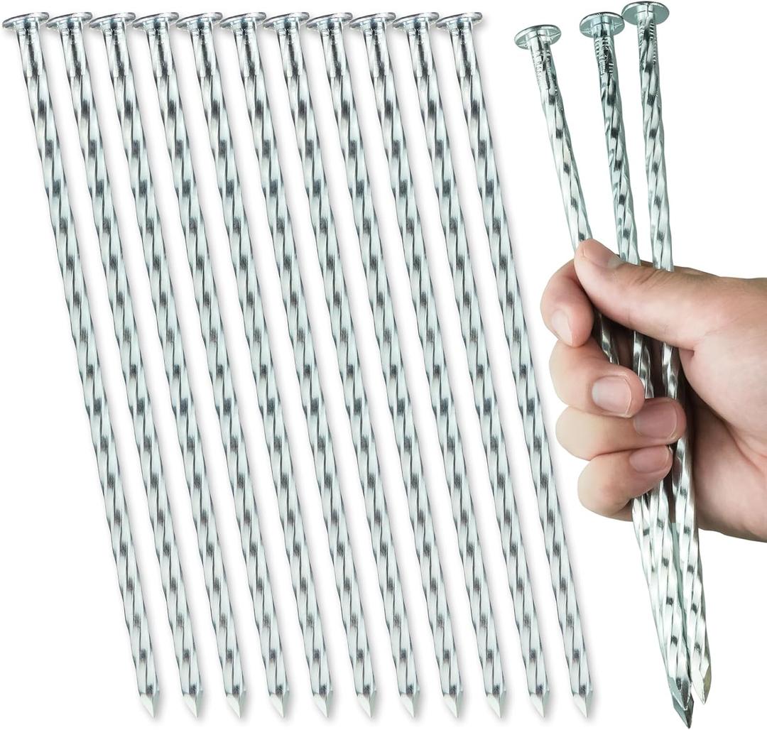 10 Inch Heavy Duty Landscape Stakes, 20 Pack Galvanized Spiral Artificial Turf Nails for Paver Edging, Weed Barriers, Lawn