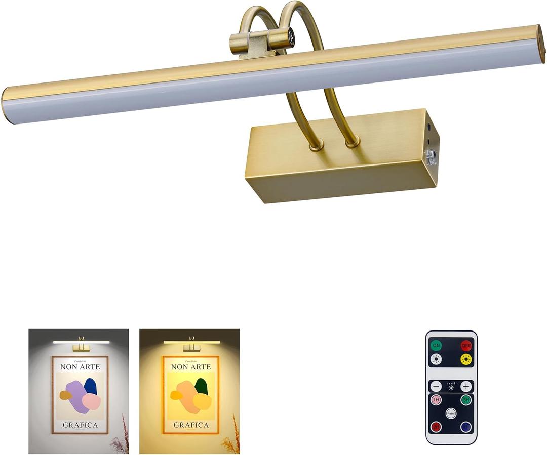 RAIFOOLLY Picture Light, Picture Lights for Wall Cordless,16" Picture Lights with Timer and Dimmable, Battery Wall Lights for Display Gallery Painting Art Frame Portrait (Copper)