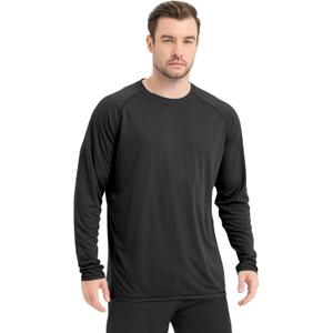 Men's Swim Shirts Long Sleeve Rash Guard UPF Sun Protection Tops (Black, S)