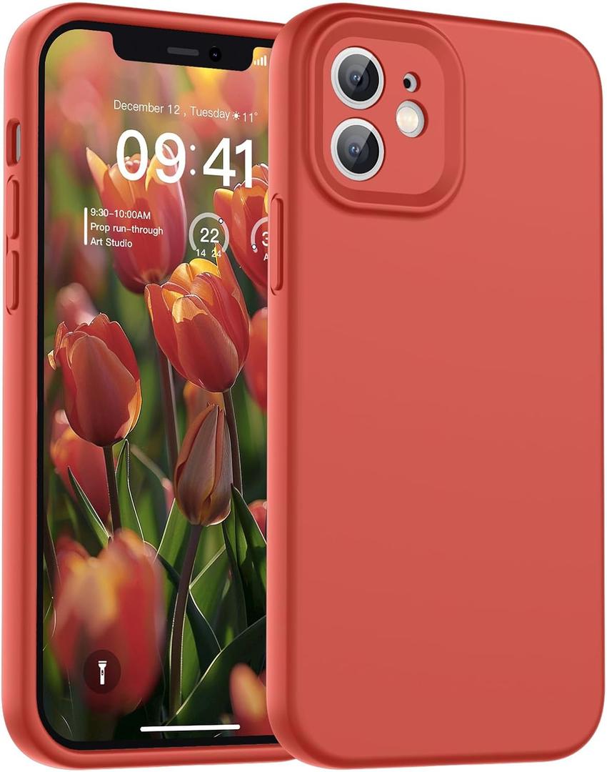 SUPFINE Designed for iPhone 12 Case,Premium Liquid Silicone with [Soft Anti-Scratch Microfiber Lining][Upgraded Camera Protection] Slim Shockproof Protective Phone Case for Men Women Girls,Red