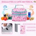 Kasqo Lunch Bag Kids, Dual Compartment Insulated Cooler Bag Girls Boys Toddler Lunch Box Containers for Daycare School Kindergarten Travel Pink Rainbow