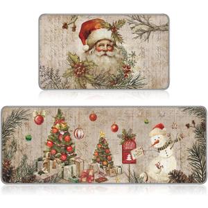 Ceenna 2 Pcs Winter Kitchen Rugs and Mats Set Snowflakes Let It Snow Reindeer Holiday Sink Floor Mat Kitchen Bathroom Xmas Tree Floor Decor for Home, 17 x 30, 17 x 47 Inch